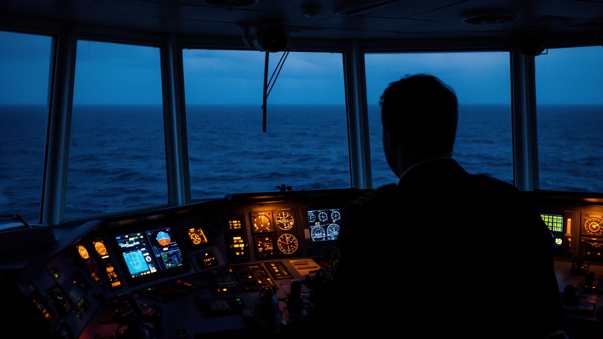Ship's bridge at night